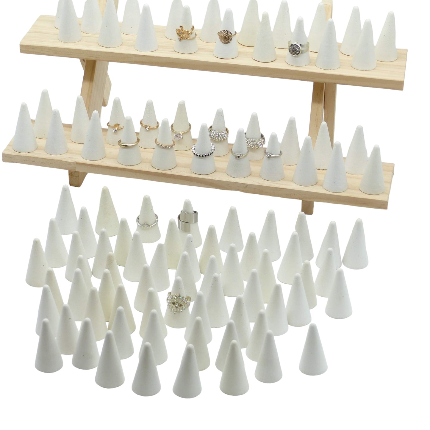 Lot de 50 cônes présentoirs à bagues en béton blanc - Hauteur 5,5 cm - Atelier IDeco