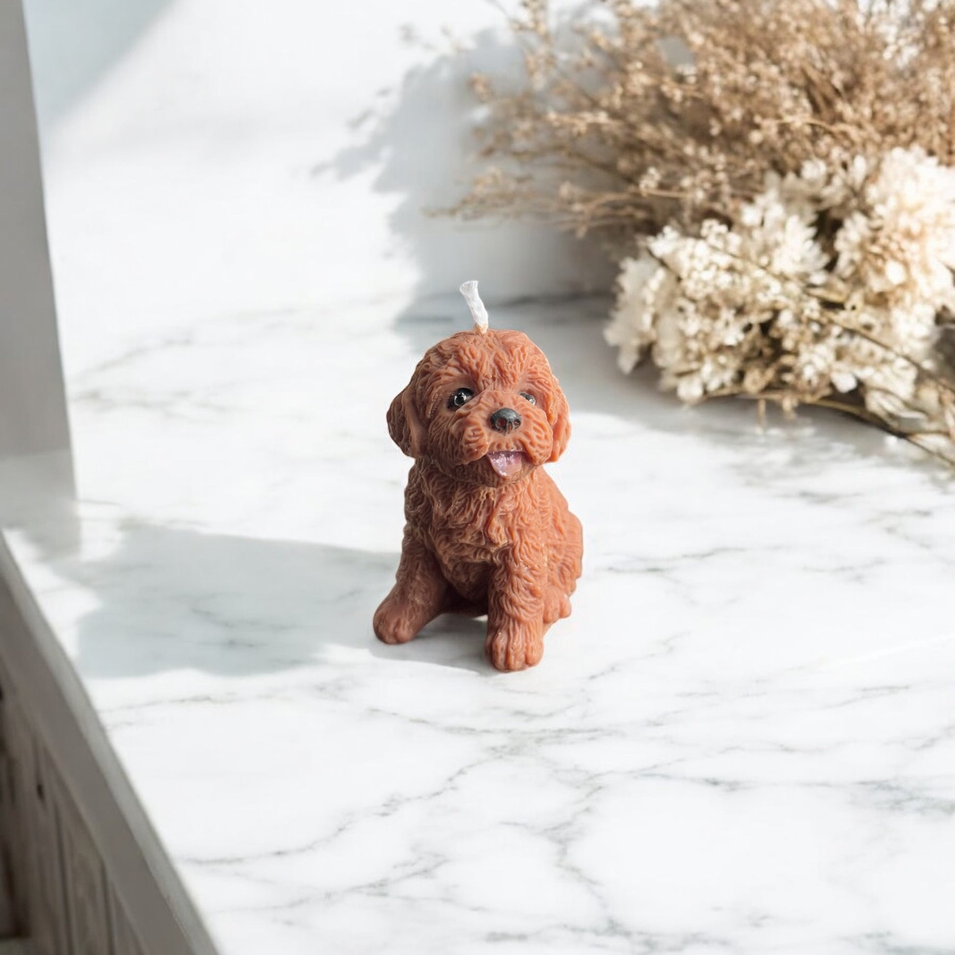 Bougie Chiot Mignon en cire végétale artisanale, de 7 cm de hauteur, avec un design réaliste et adorable