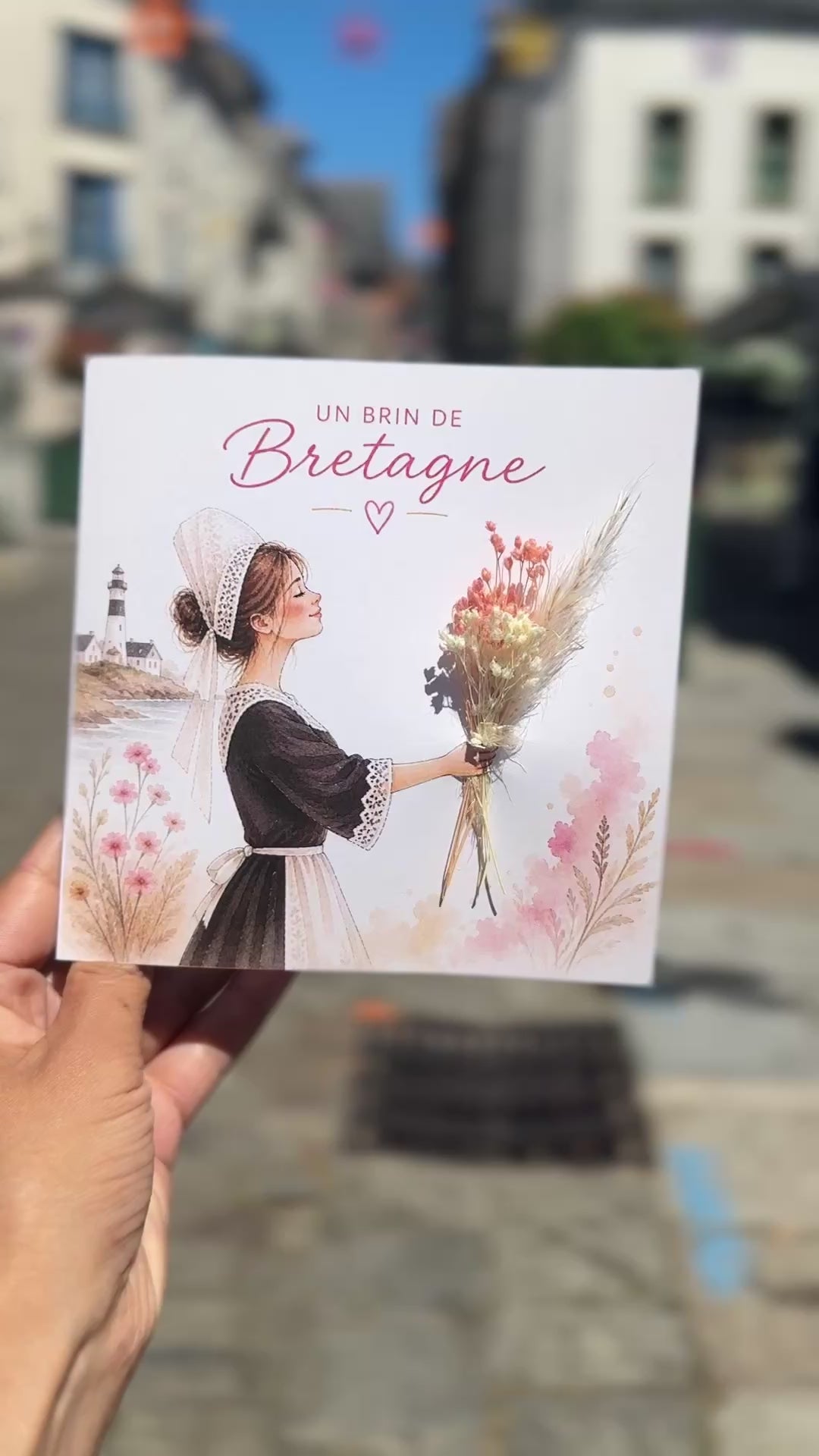 Carte Brin de Bretagne avec fleurs séchées, carte de vœux artisanale double avec enveloppe.